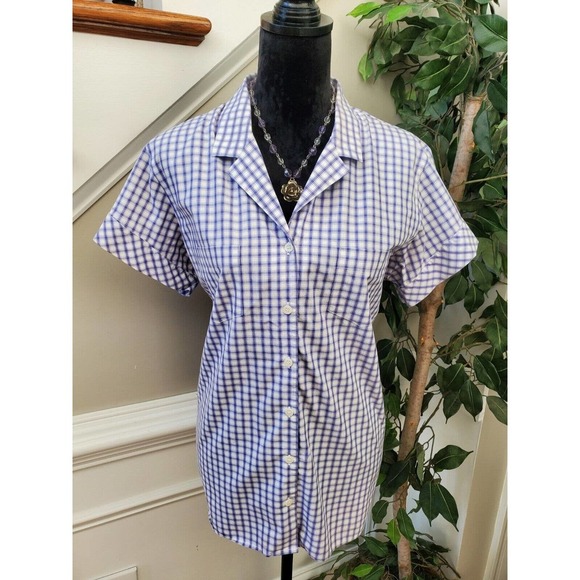 Liz Claiborne Women's Purple Cotton Collared Short Sleeve Buttons Down Shirt 16 - Picture 2 of 12